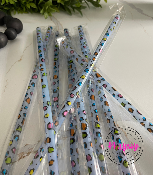 10in Color Changing Metallic Leopard Straw for 20oz Tumbler