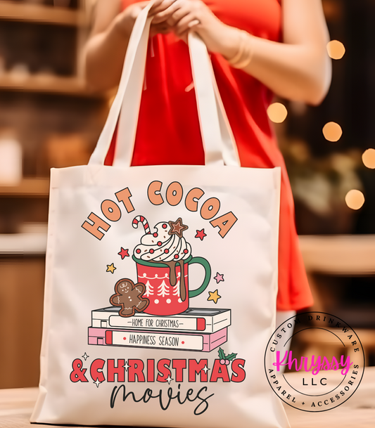 Hot Cocoa and Christmas Movies Canvas Tote Bag