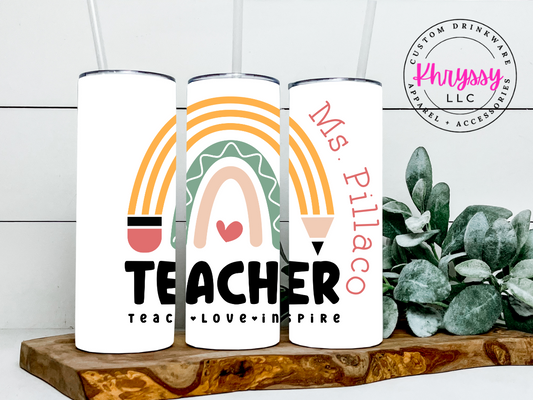 Personalized Teach Love Inspire Teacher 20oz Tumbler