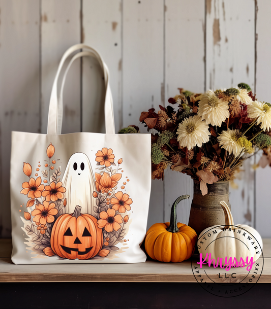 Ghost & Pumpkin Halloween Tote Bag
