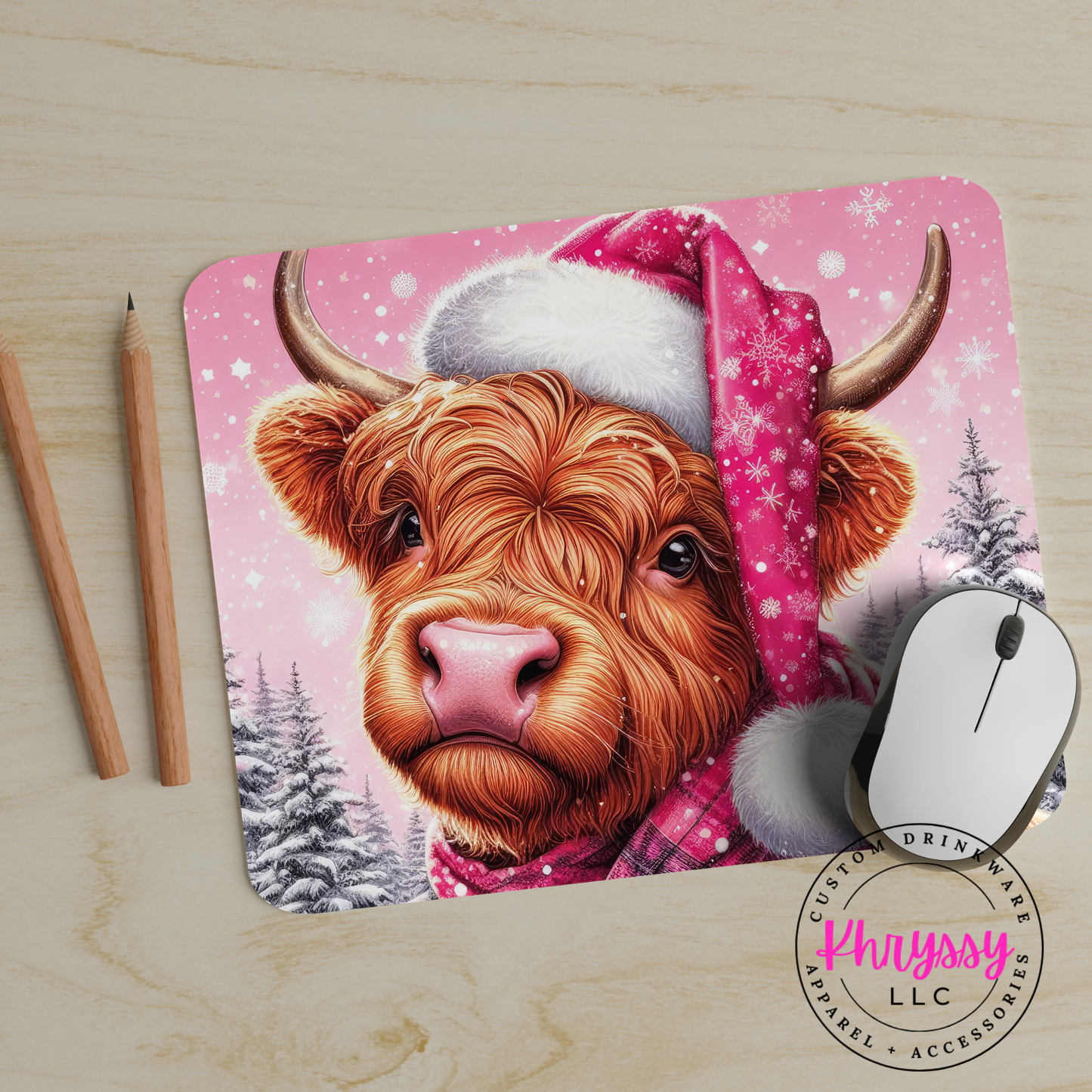 Highland Cow Winter Whims 24x20x0.3 Mouse Pad