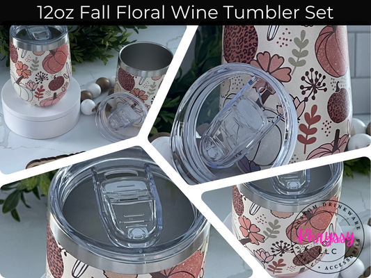 Fall Floral Wine 12oz Tumbler Set