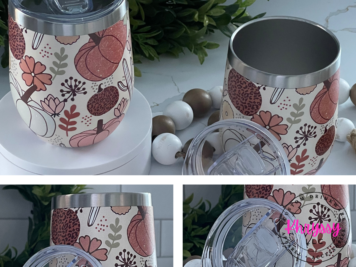 Fall Floral Wine 12oz Tumbler Set