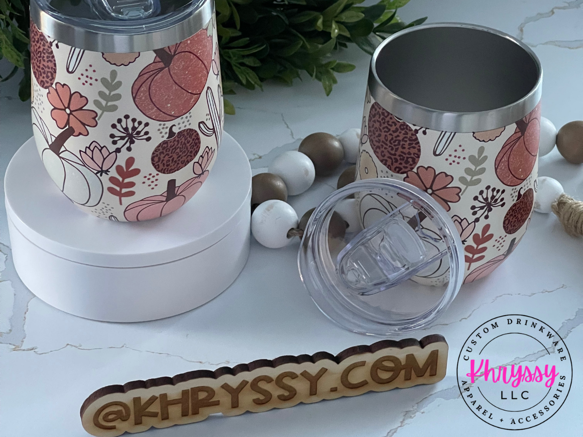 Fall Floral Wine 12oz Tumbler Set