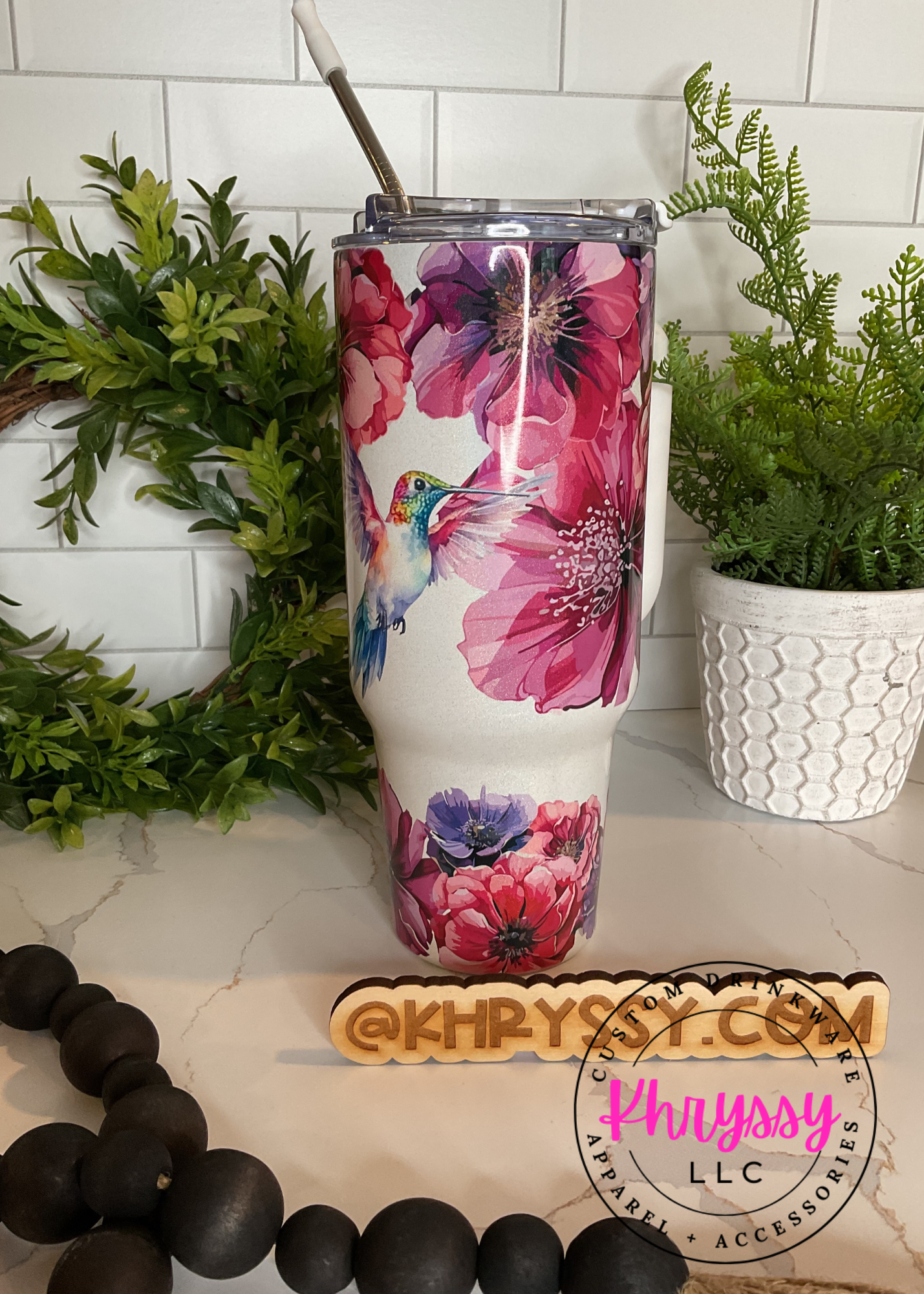 READY TO SHIP Spring Tranquility: 40oz Hummingbird and Floral Tumbler