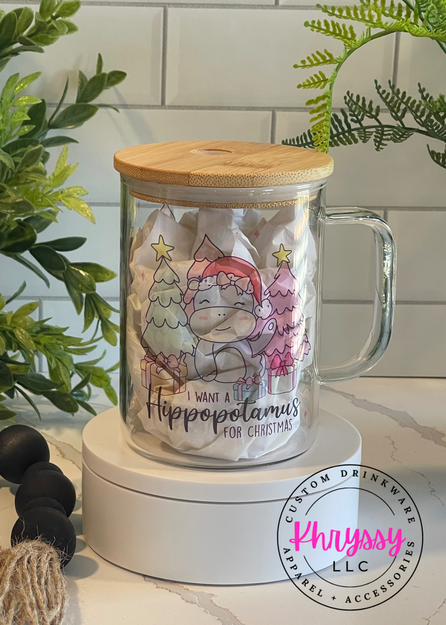 READY TO SHIP I Wanna Hippopotamus Christmas 17oz Clear Glass Coffee Mug