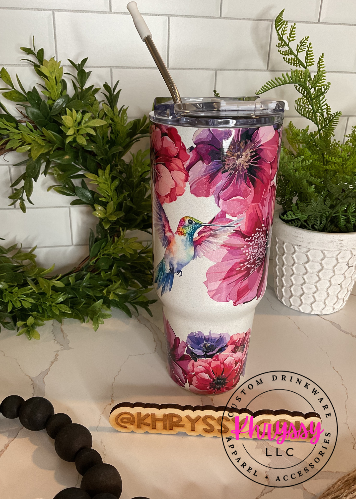 READY TO SHIP Spring Tranquility: 40oz Hummingbird and Floral Tumbler