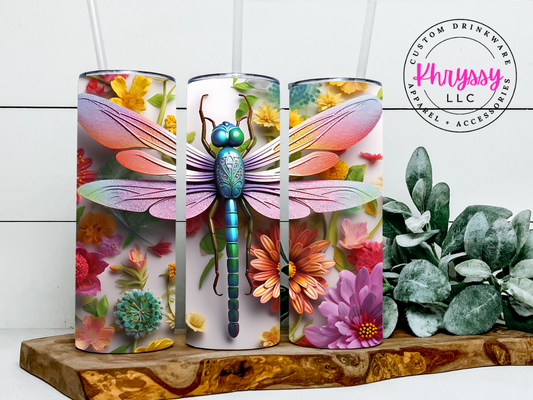 3D Dragonfly 20oz Tumbler with Straw