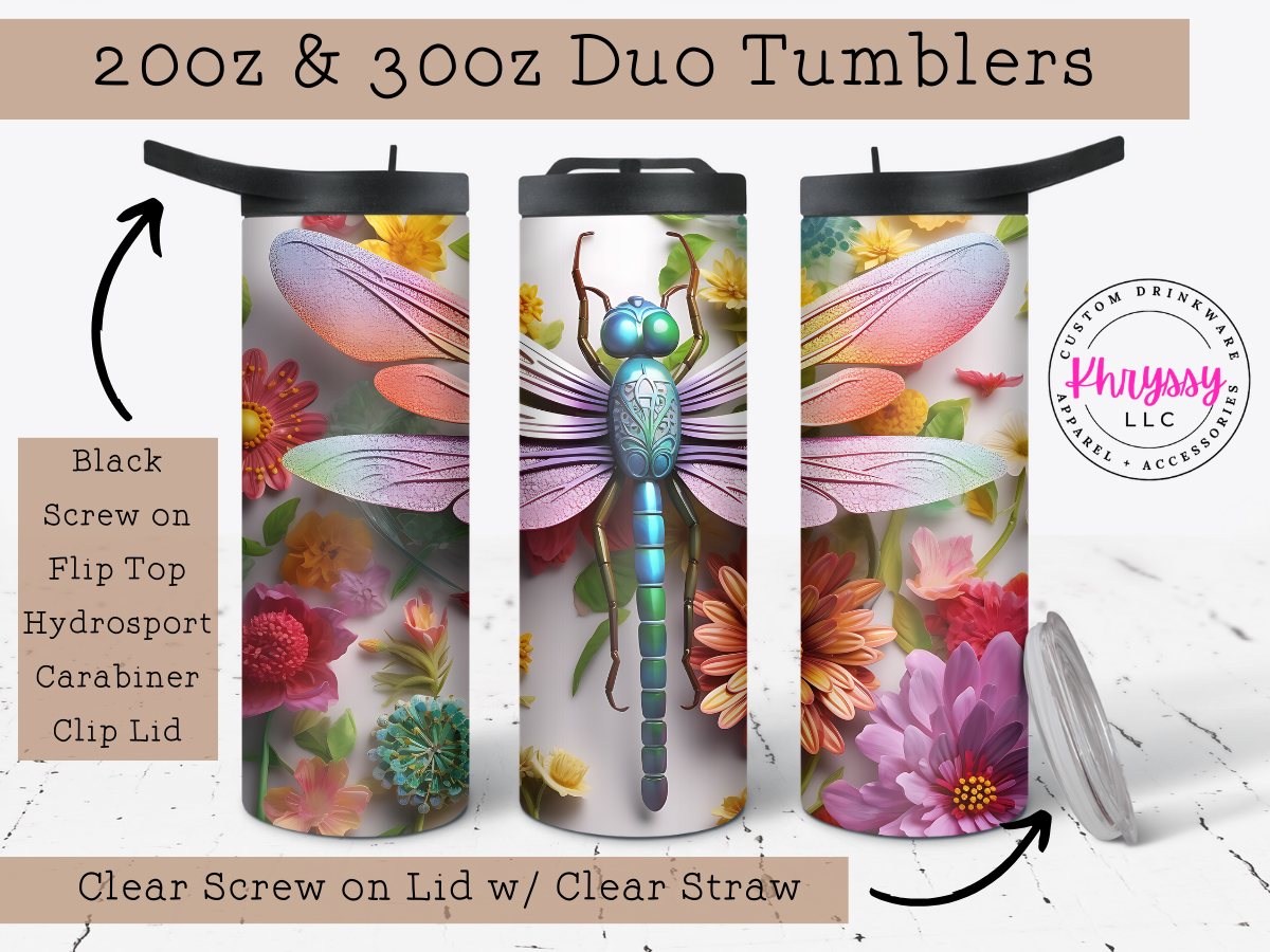 3D Dragonfly 20oz Tumbler with Straw