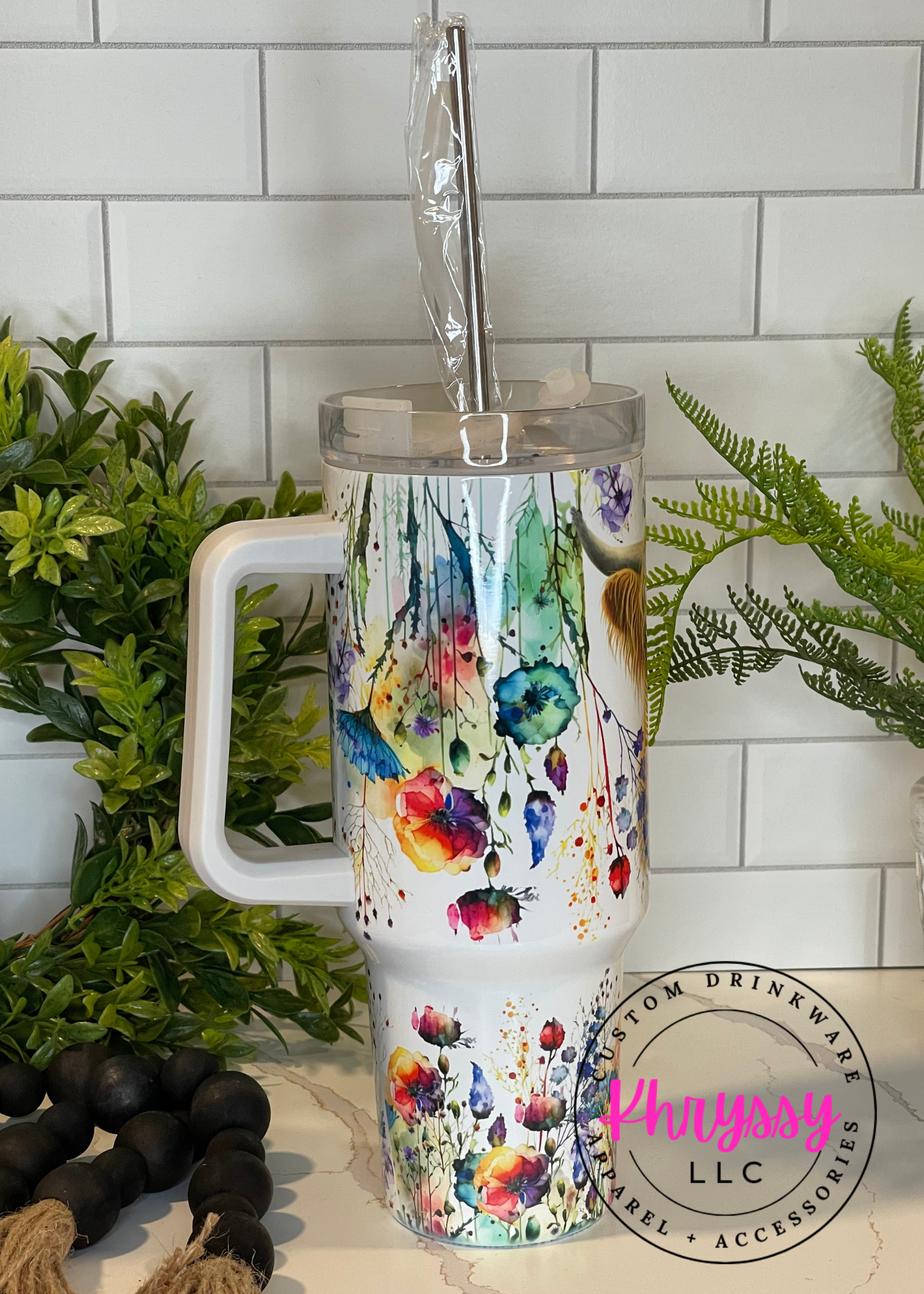 READY TO SHIP: Highland Cow Wildflower Tumbler - Stay Refreshed in Rustic Style!