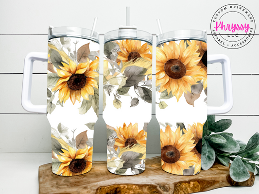 Sunflower Bliss 40oz Tumbler with Metal Straw
