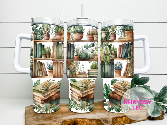Book & Plant Haven Tumbler - Unite Your Love for Books and Greenery!