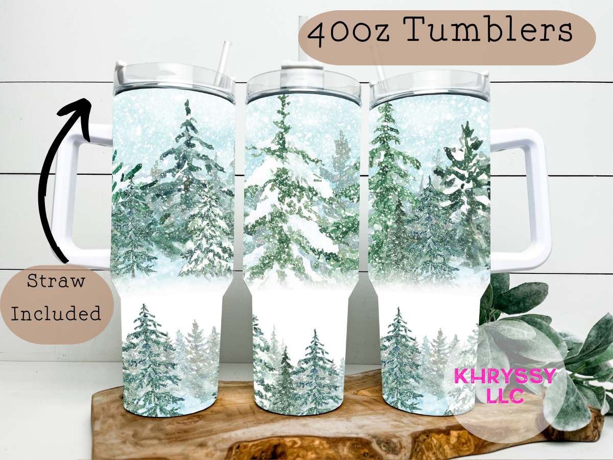 Snowcapped Fern Trees Winter Scene Tumbler - Stay Hydrated in Style!