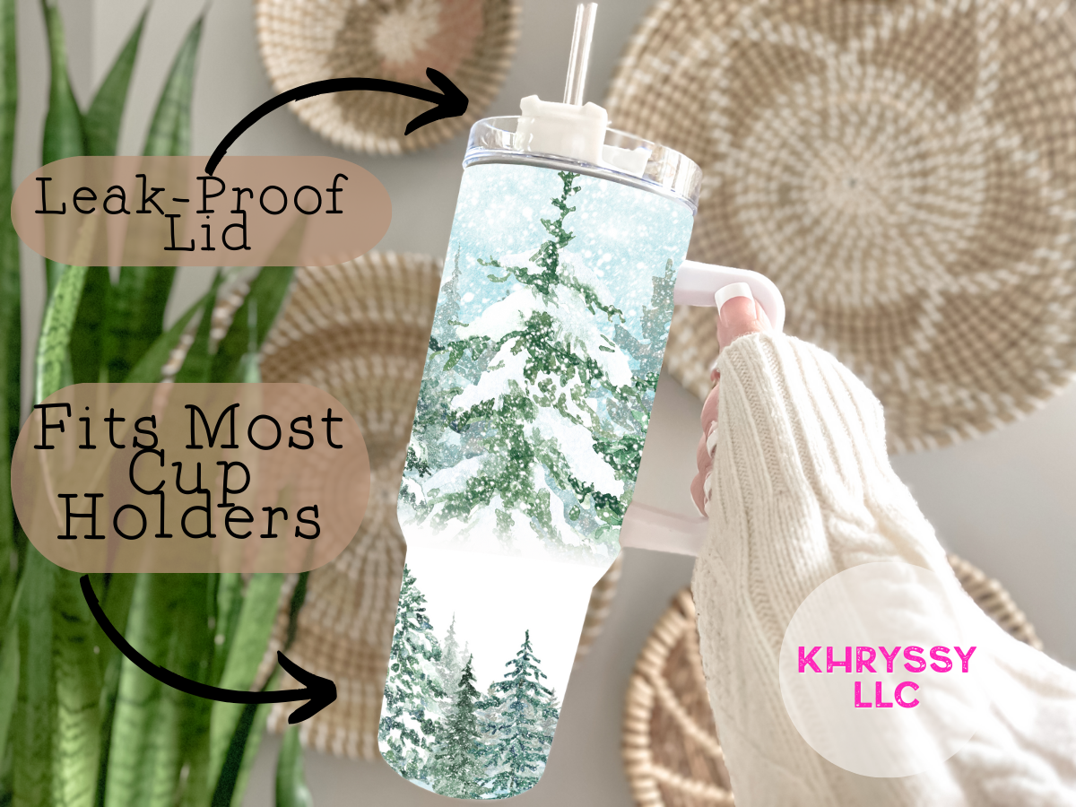 Snowcapped Fern Trees Winter Scene Tumbler - Stay Hydrated in Style!