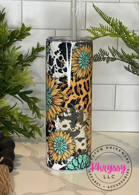READY TO SHIP: Sunflowers and Cowhide 20oz Tumbler