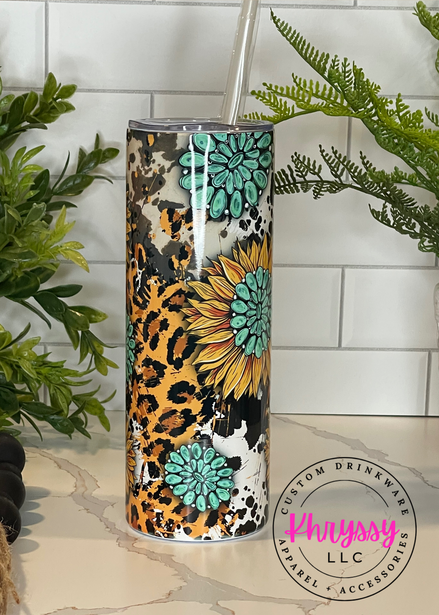 READY TO SHIP: Sunflowers and Cowhide 20oz Tumbler