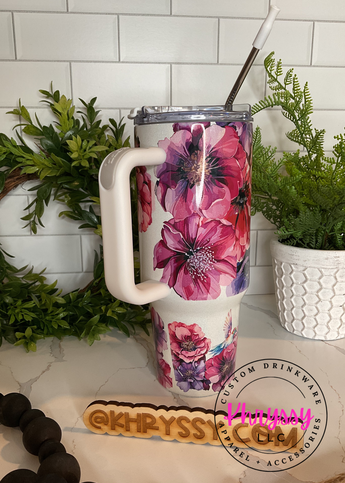 READY TO SHIP Spring Tranquility: 40oz Hummingbird and Floral Tumbler