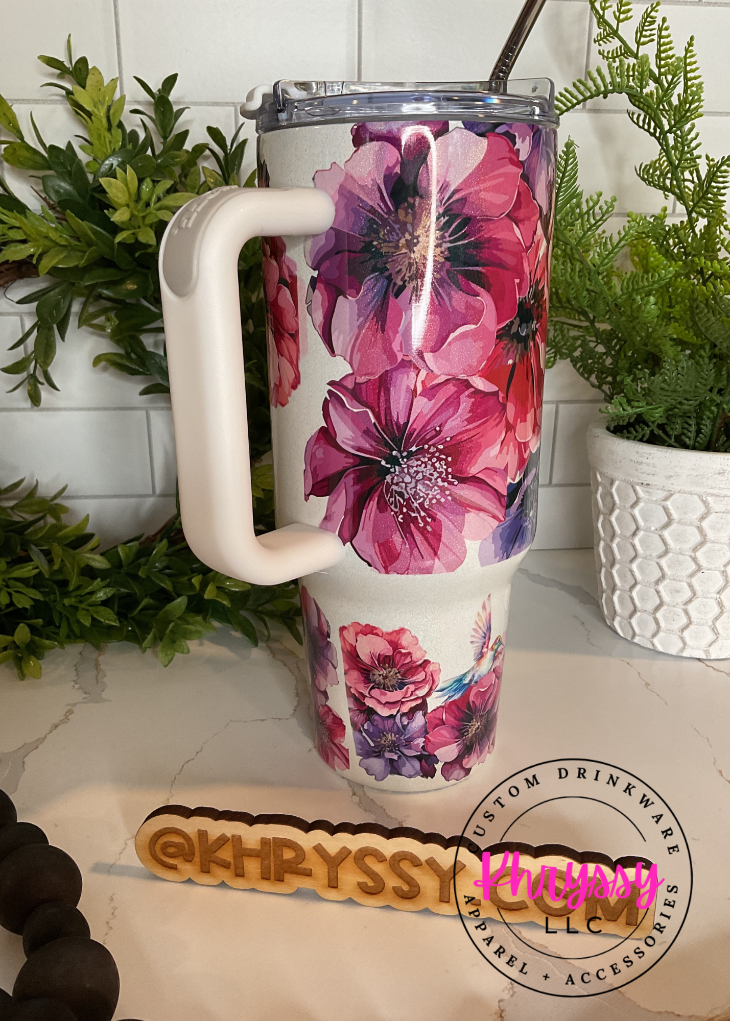 READY TO SHIP Spring Tranquility: 40oz Hummingbird and Floral Tumbler