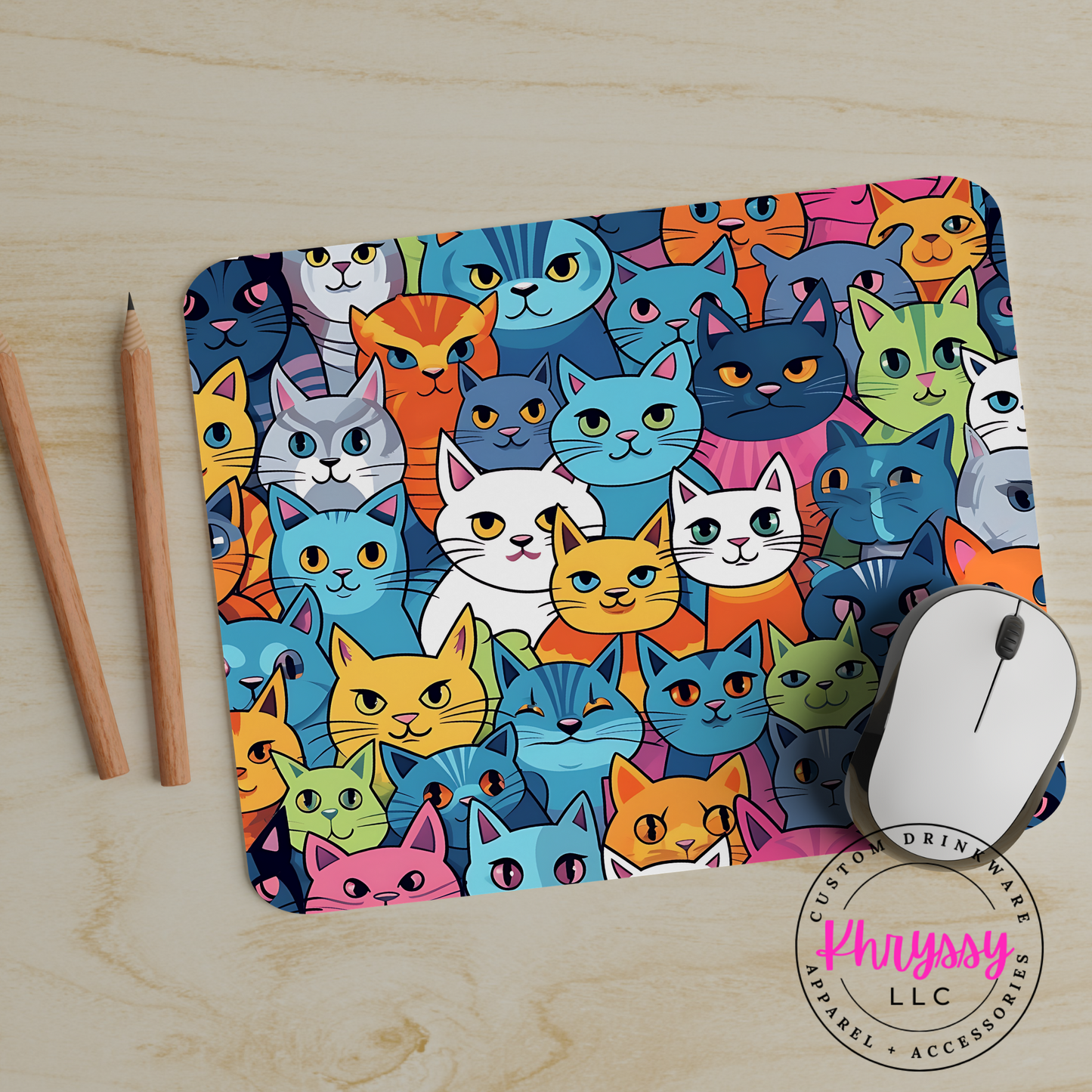 Vibrant Feline Fun 24x20x0.3 Mouse Pad