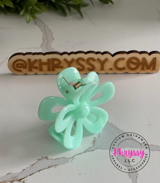 Teal Flower Claw Hairclip