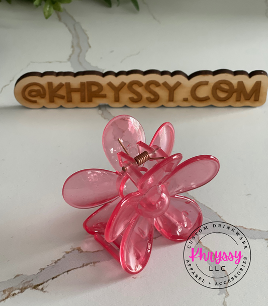 Clear Pink Flower Claw Hairclip