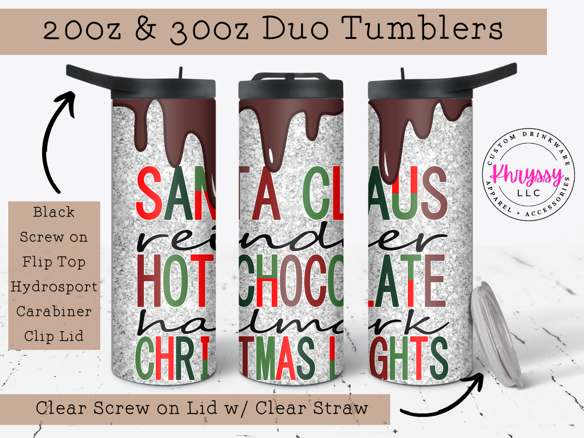 Hot Chocolate & Faux Glitter 20oz Christmas Tumbler with Straw