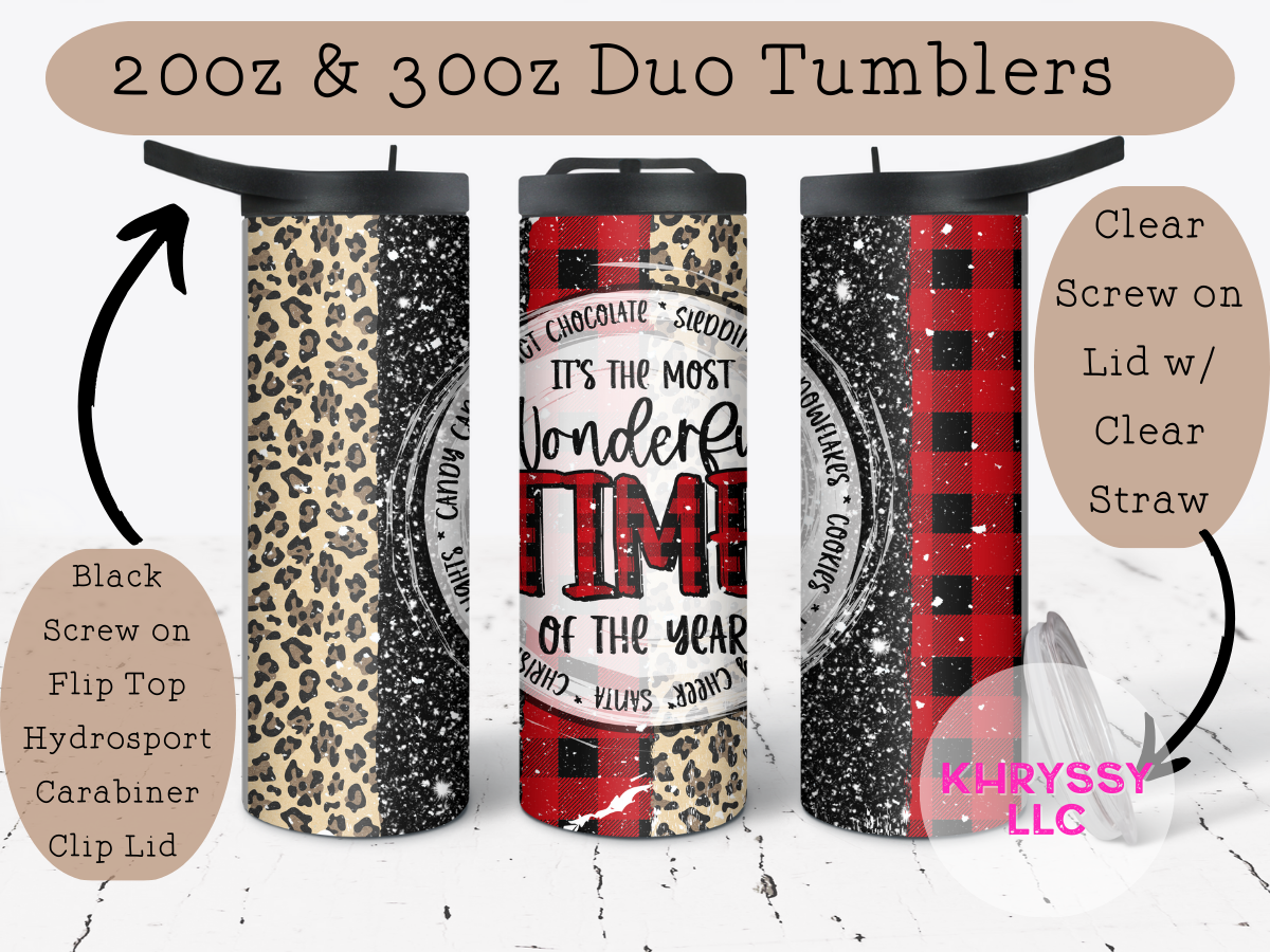 It's the Most Wonderful Time of the Year Christmas Tumbler: Festive Plaid, Leopard Print, and Shimmering Elegance!