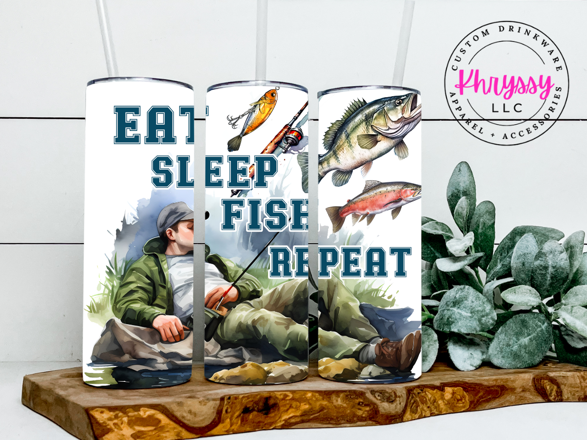 Eat Sleep Fish Repeat 20oz Tumbler with Straw