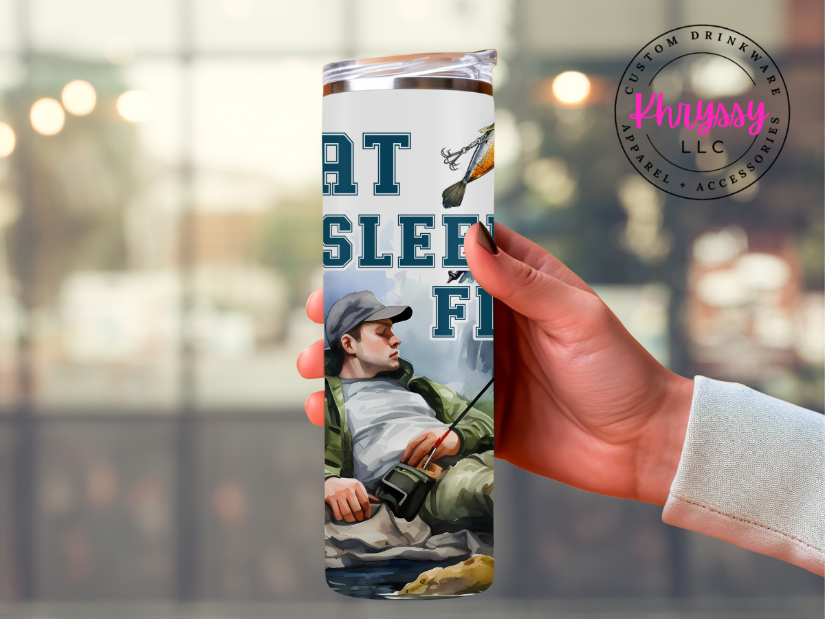 Eat Sleep Fish Repeat 20oz Tumbler with Straw