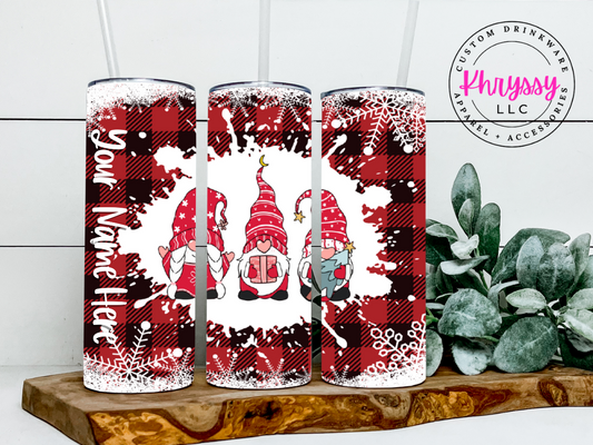 Gnome Christmas 20oz Custom Tumbler with Straw