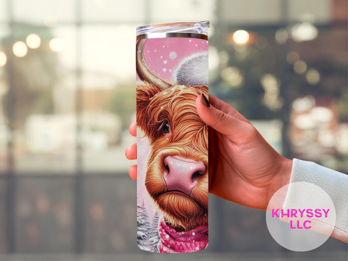 Pink Highland Cow Winter Tumbler - Stay Warm and Stylish!