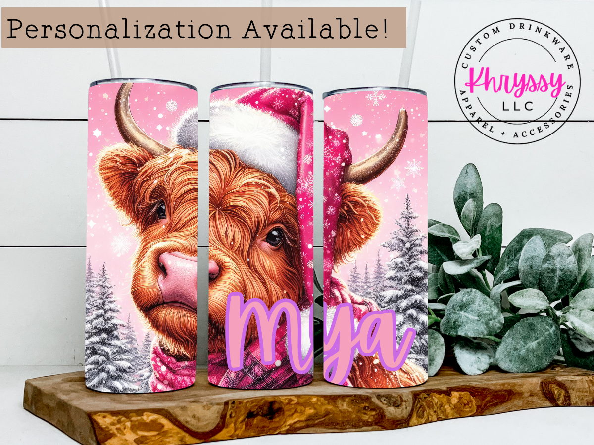 Pink Highland Cow 20oz Tumbler with Straw