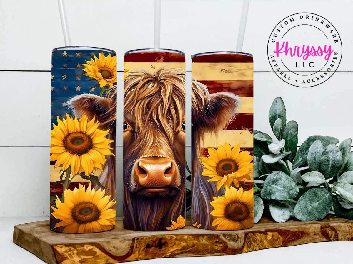 Highland Cow and Sunflowers 20oz Tumbler with Straw