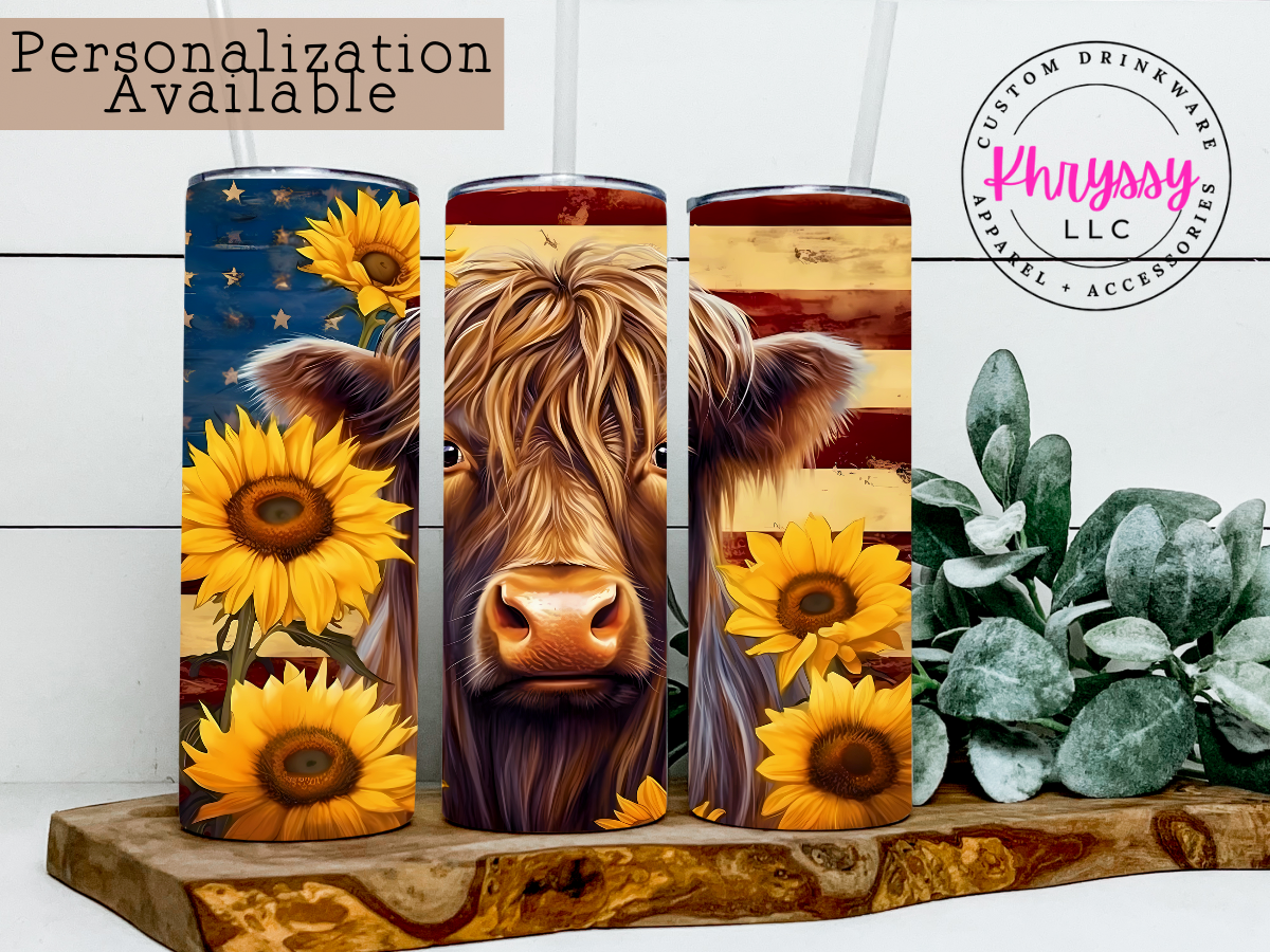 Highland Cow and Sunflowers 20oz Tumbler with Straw