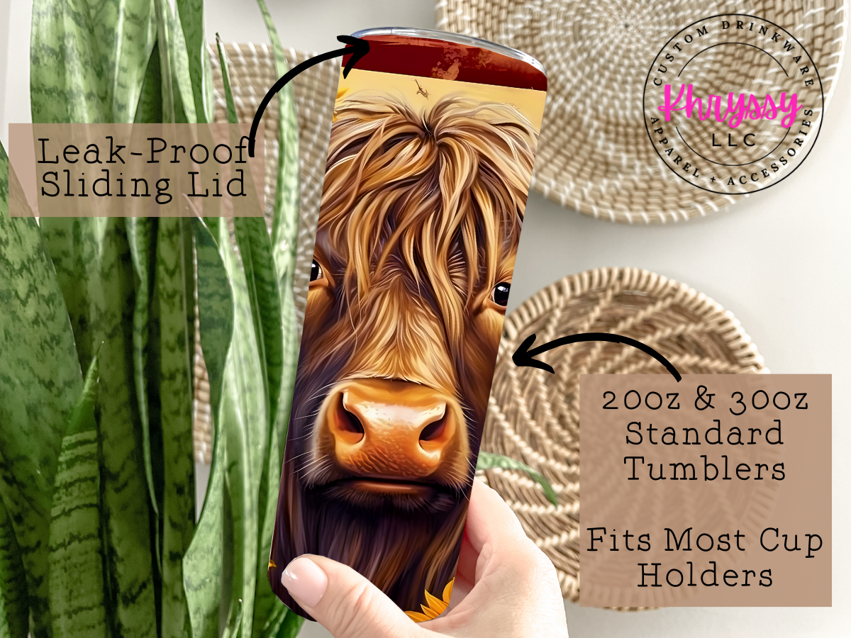 Highland Cow and Sunflowers 20oz Tumbler with Straw