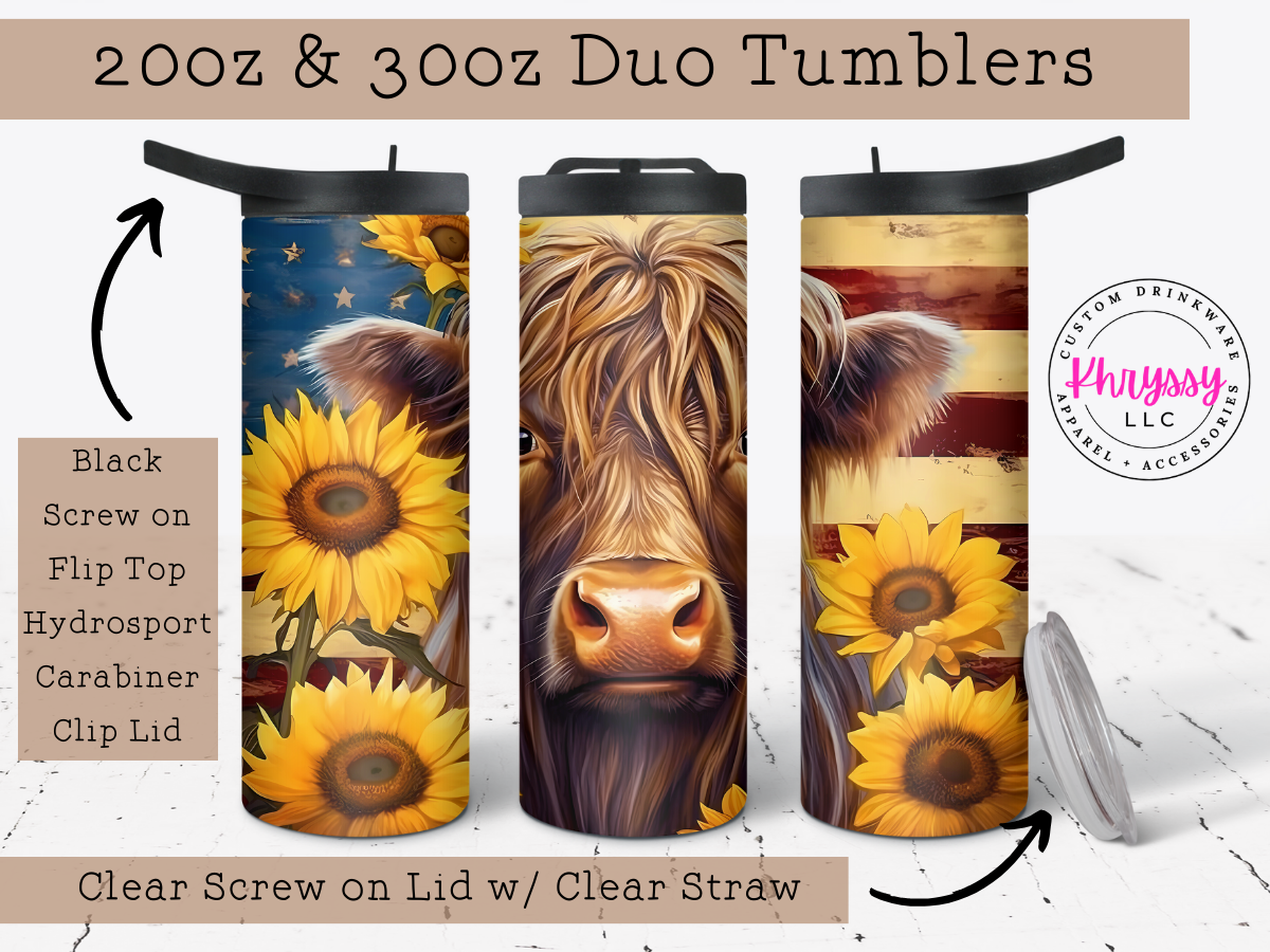 Highland Cow and Sunflowers 20oz Tumbler with Straw