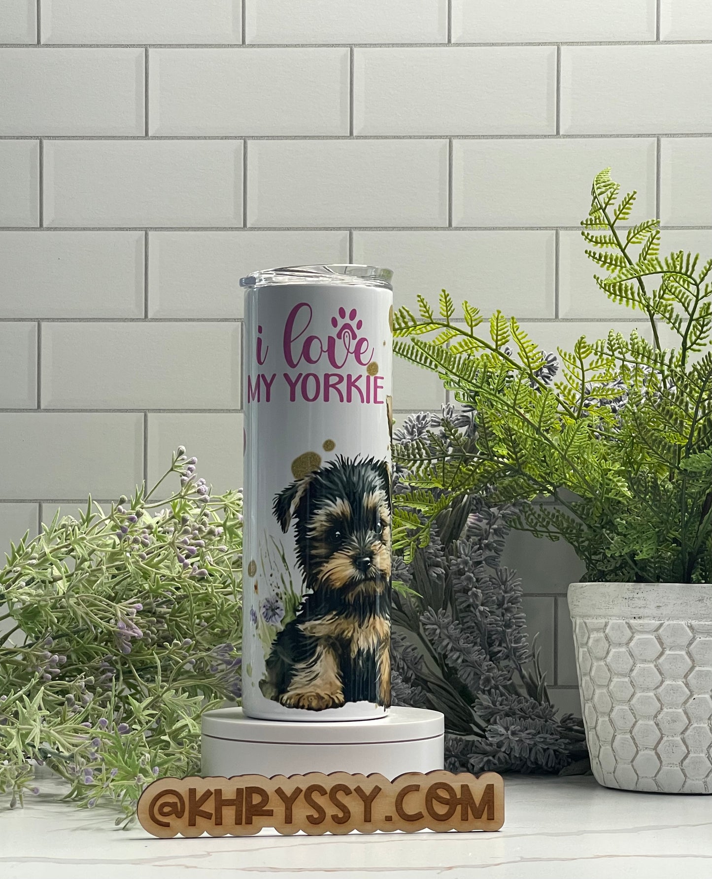 Yorkie and Friend 20/30oz PINK Personalized Tumbler with Straw