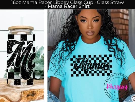 16oz Mama Checkered Libbey Glass & Shirt Gift Set