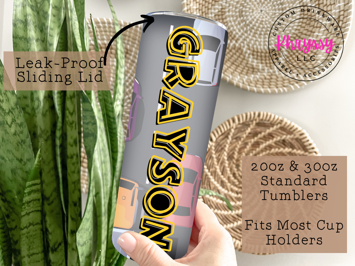Wheels of Fun Personalized 12oz or 20oz Tumbler with Straw
