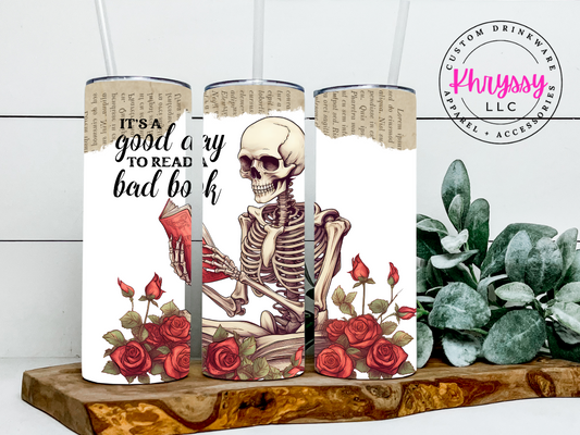 Roses & Pages Skeleton Reading 20oz Tumbler with Straw