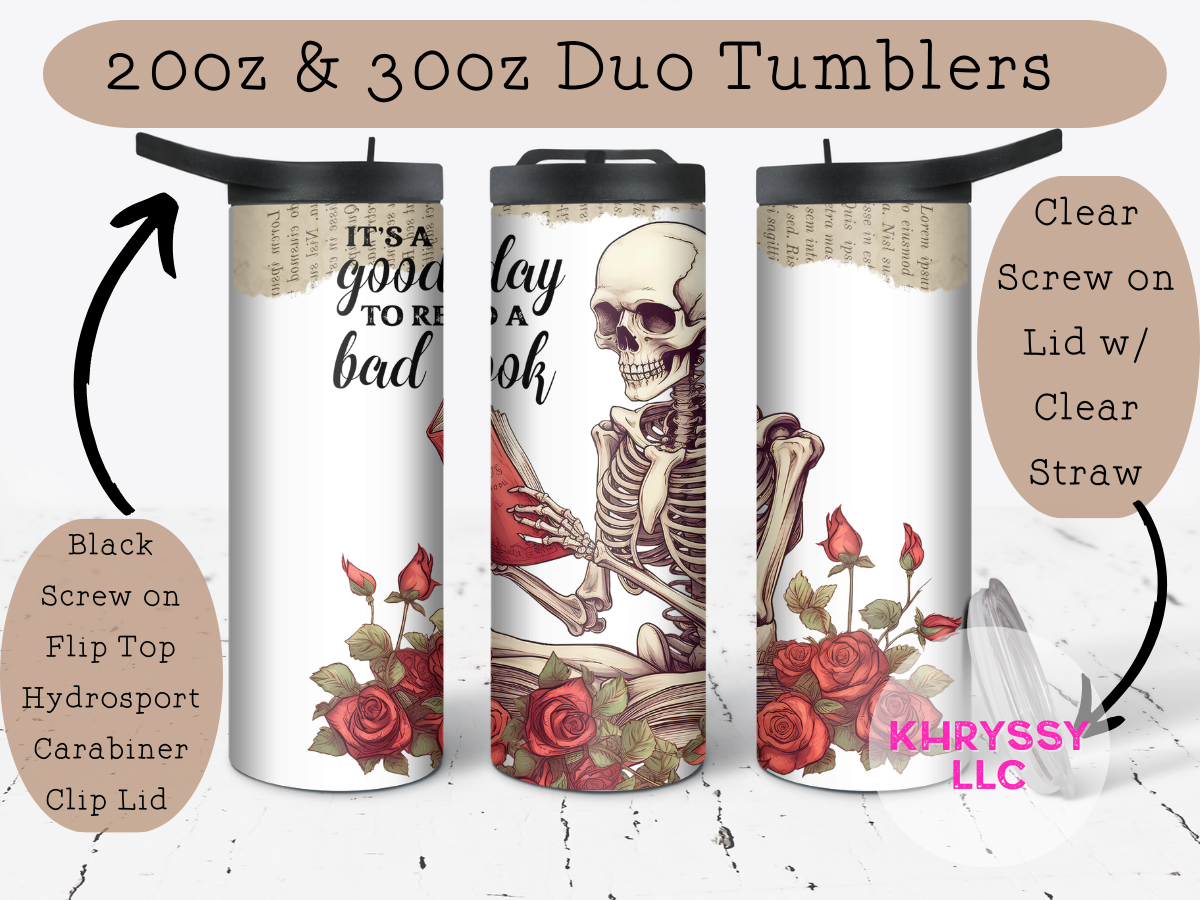 Roses & Pages Skeleton Reading Tumbler - Embrace the Day with a Bad Book