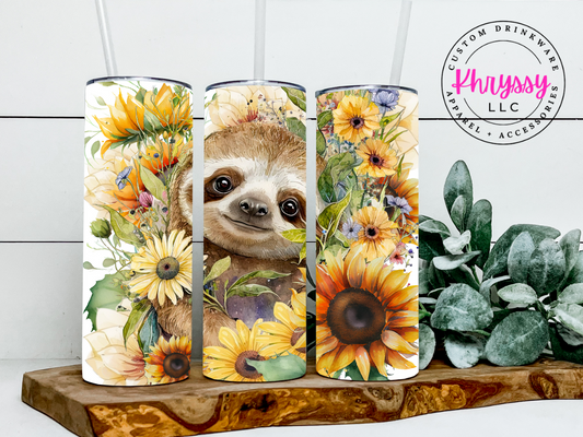 Cute Sloth Surrounded by Sunflowers 20oz Tumbler with Straw