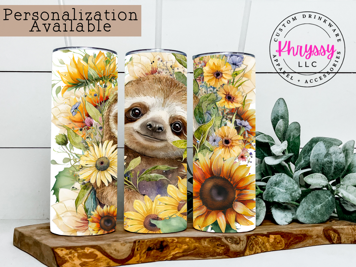 Cute Sloth Surrounded by Sunflowers 20oz Tumbler with Straw