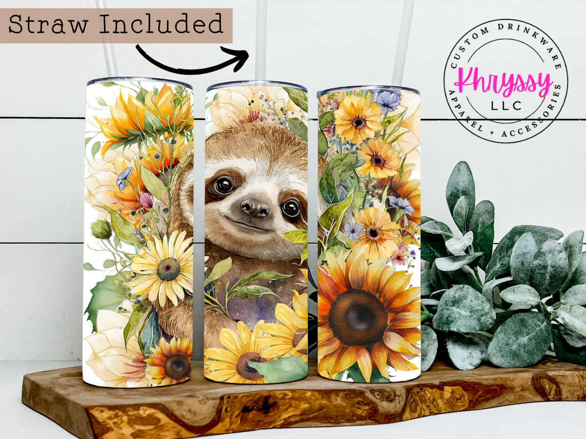 Cute Sloth Surrounded by Sunflowers 20oz Tumbler with Straw