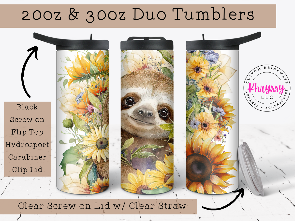 Cute Sloth Surrounded by Sunflowers 20oz Tumbler with Straw