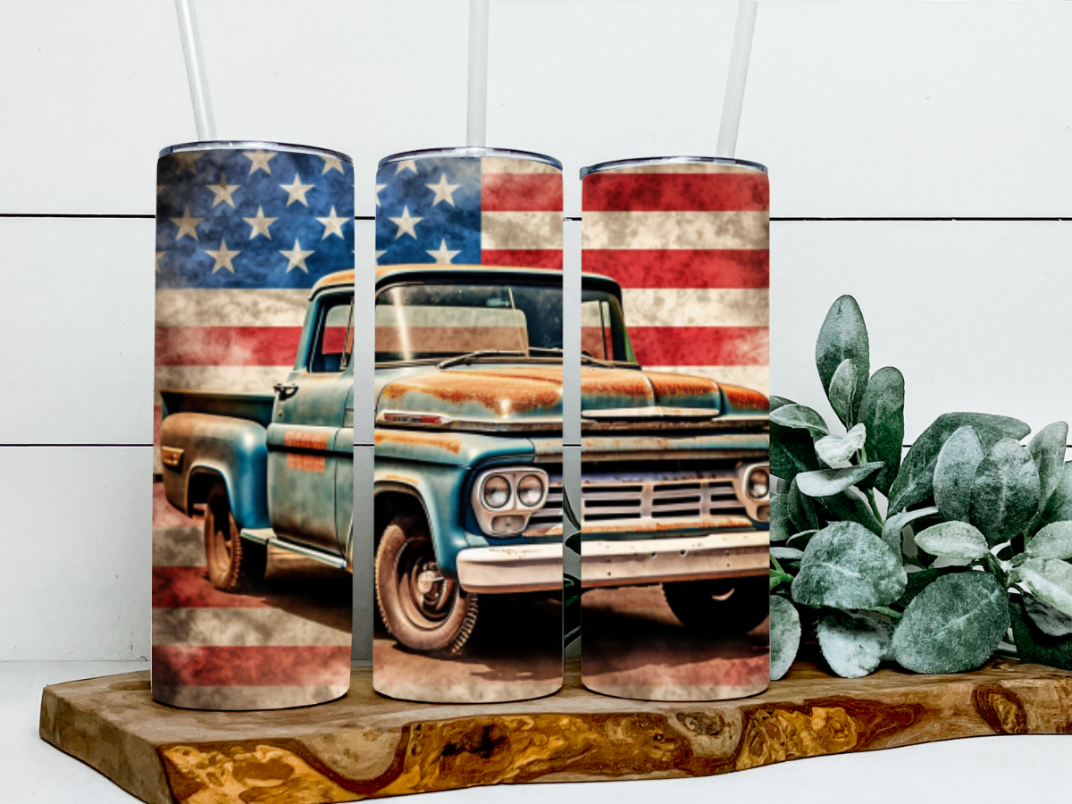 Vintage Truck Tumbler - Classic Design with Patriotic Flair!