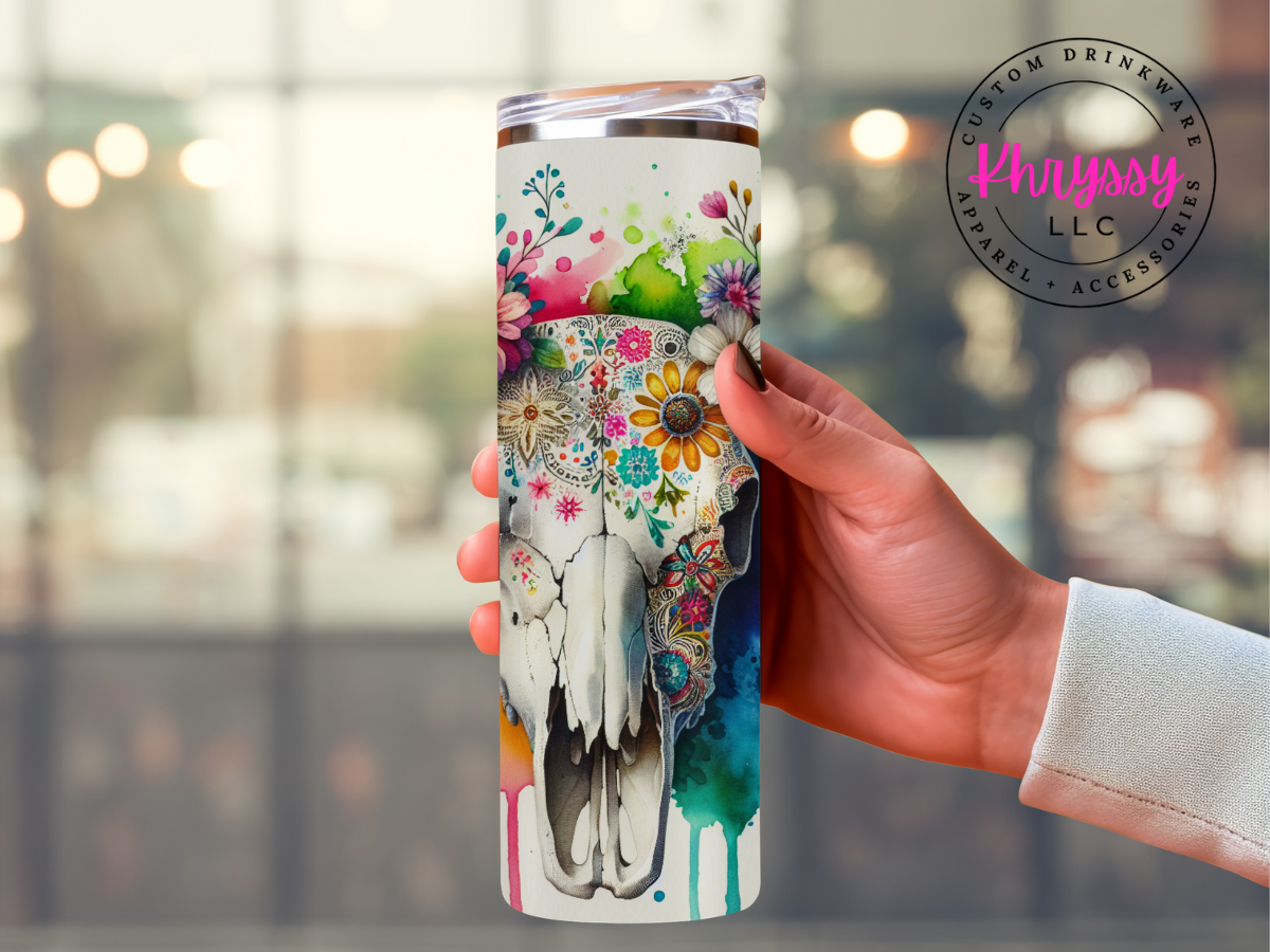 Wild West Cow Skull 20oz Tumbler with Straw