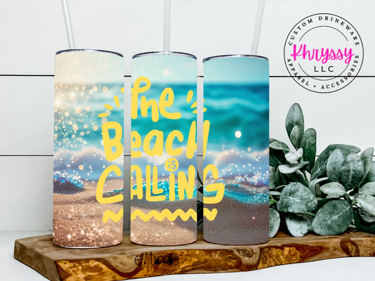 The Beach is Calling Beach Vibes 20oz Custom Tumbler with Straw