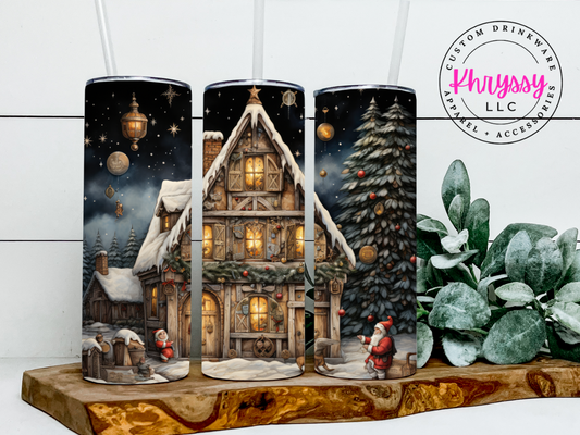 Santa's Winter Wonderland Cottage 20oz Tumbler with Straw