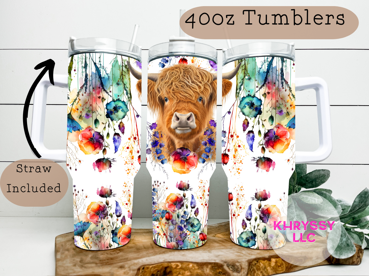 Highland Cow Wildflower Tumbler - Stay Refreshed in Rustic Style!
